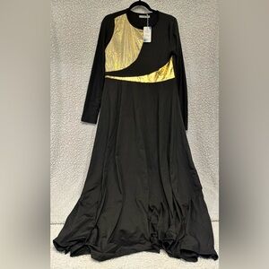 Elegant Black and Gold Long SleeveWomen's Dance Dress
